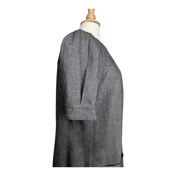 Trina Turk Shift Dress 10 Knit Wool Blend Gray Gold Pockets Ruffle Pleat USA - Picture 6 of 9